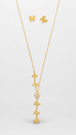 Juego cadena arete diseño varias mariposas dorado
