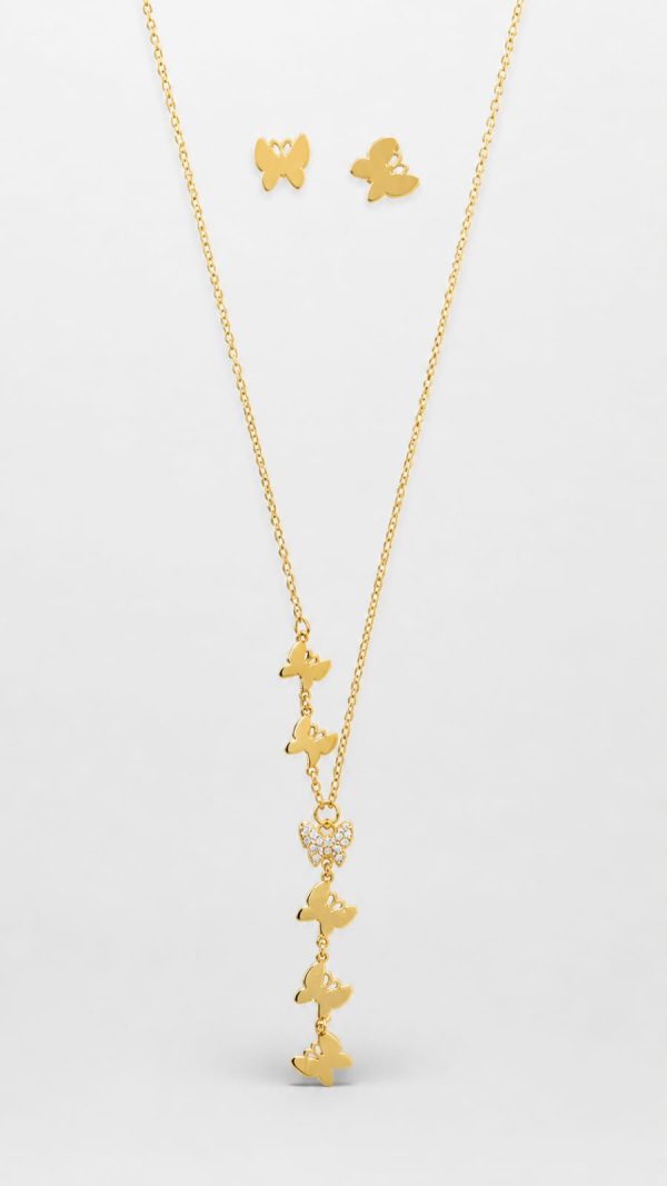 Juego cadena arete diseño varias mariposas dorado