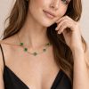 Juego cadena,pulsera y aretes trébol verde dorado