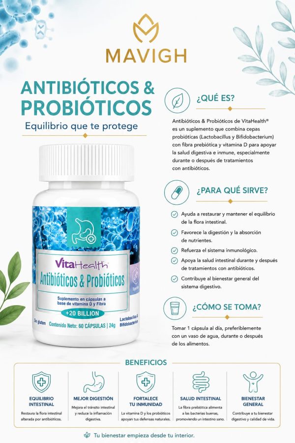 Prebióticos y Probióticos 20 billion (60 capsulas) 24g de Vital Health