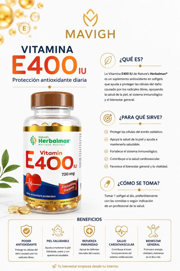 Vitamin E-400 IU (100 softgels) 720 mg Natures Herbalmax