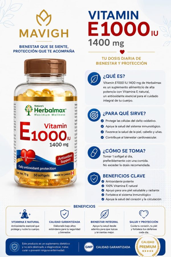 Vitamina E 1000 IU (50 softgels) 1400 mg