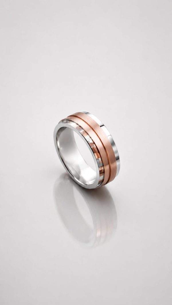 ANBD1002-1 Anillo bicolor con detalle de diamante size 9