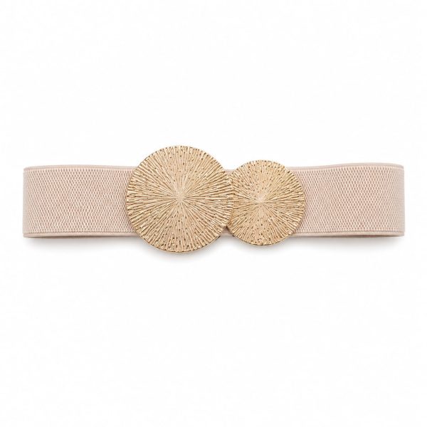 Cinturón elástico hebilla doble circular dorado (beige)