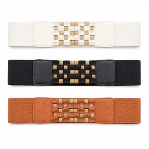 Cinturón elástico diseño frontal tipo mosaico dorado (negro,blanco,marron)