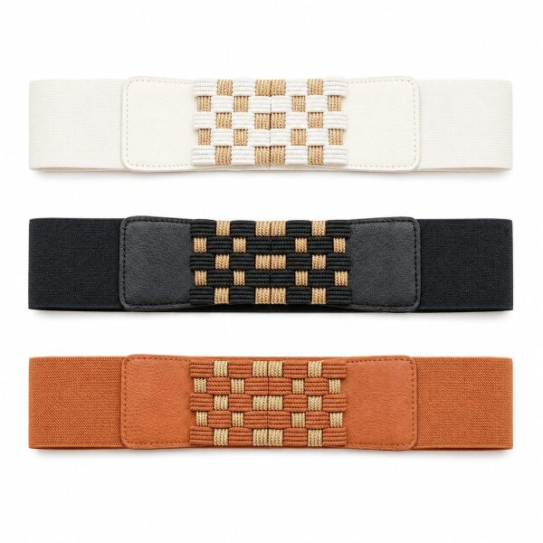 Cinturón elástico diseño frontal tipo mosaico dorado (negro,blanco,marron)