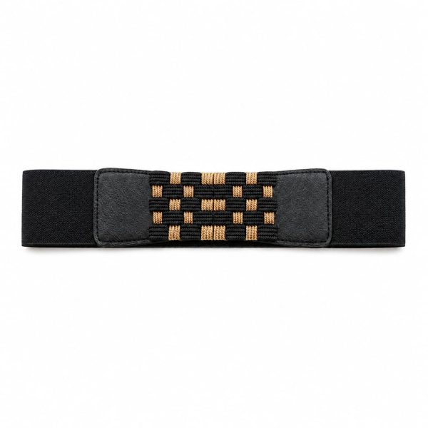 Cinturón elástico diseño frontal tipo mosaico dorado (negro,blanco,marron)