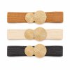 Cinturón tejido trenzado hebilla circular dorada (negro,camel,marron)