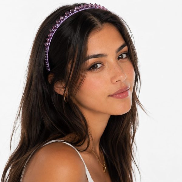 Diadema delgada con cristales entre grandes y pequeños (morado,azul,negro,azul,marron)