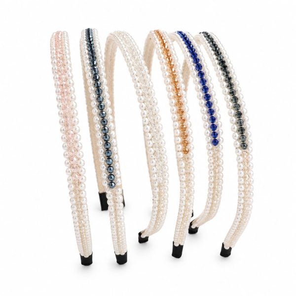 Diadema delgada con perlas y cristales (rosa,azul,negro,morado)