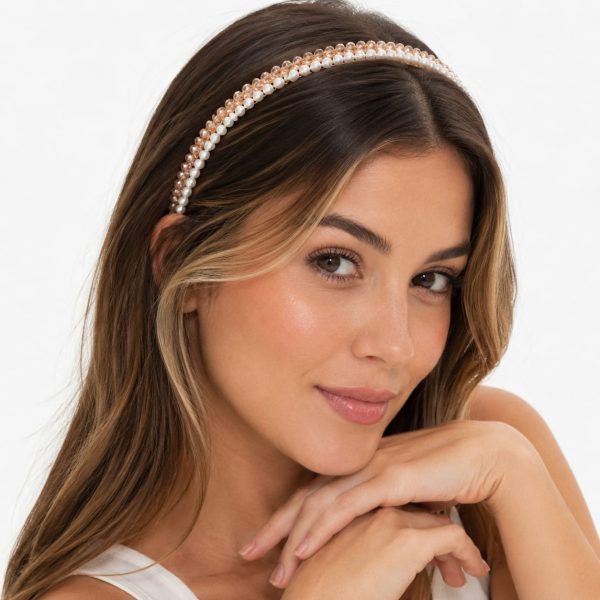 Diadema delgada con perlas y cristales (rosa,azul,negro,morado)