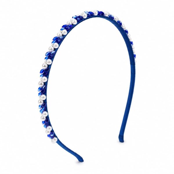 Diadema satinada con perlas decorativas (negro,lila,blanco,rosa,azul,marron)