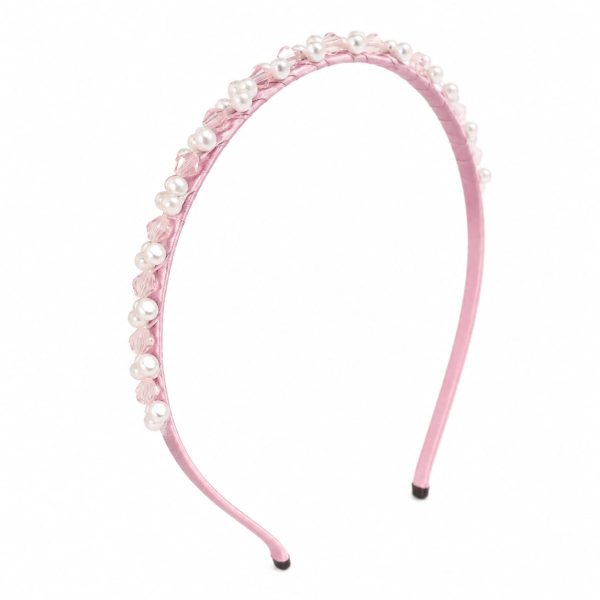 Diadema satinada con perlas decorativas (negro,lila,blanco,rosa,azul,marron)