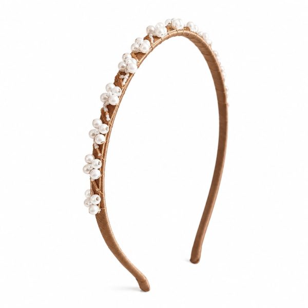 Diadema satinada con perlas decorativas (negro,lila,blanco,rosa,azul,marron)