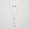 Juego cadena ajustable y arete diseño corazon plateado