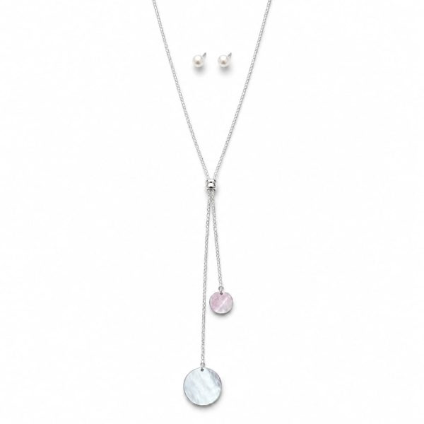 Juego cadena ajustable y arete doble circulo plateado