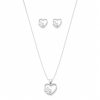 Juego cadena arete corazon con osito plateado