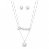Juego cadena arete carita sonriente plateado