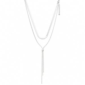 Juego cadena arete doble capa plateado