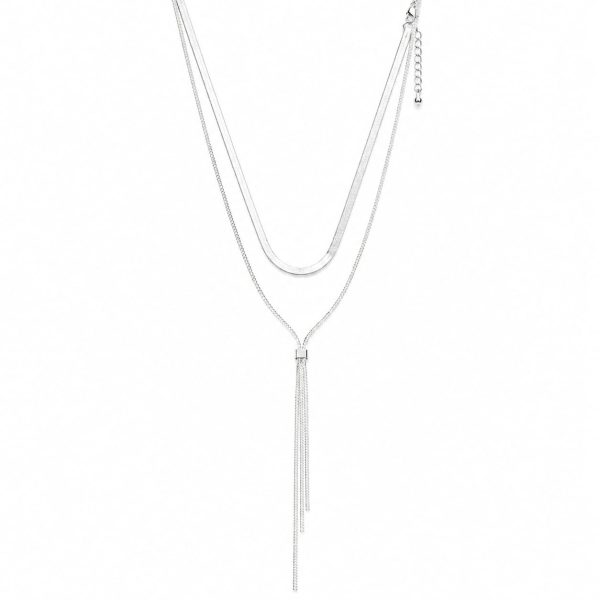 JCADCP1003-2 Juego cadena arete doble capa plateado