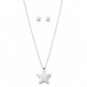 Juego cadena arete estrella plateado