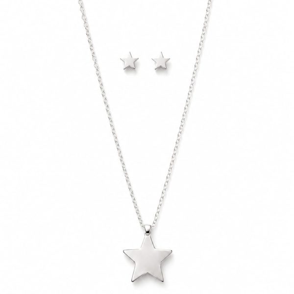 Juego cadena arete estrella plateado
