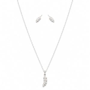 Juego cadena arete hoja minimalista plateado