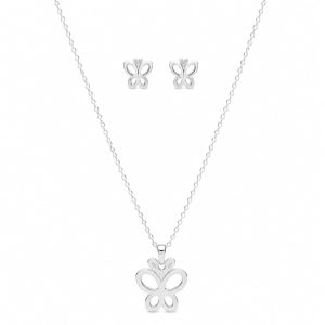 Juego cadena arete mariposa minimalista plateado