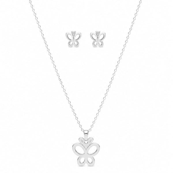 JCAMMP1012-1 Juego cadena arete mariposa minimalista plateado