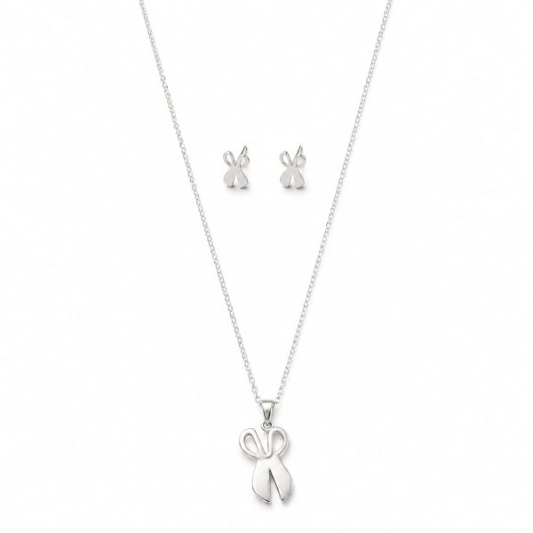 Juego cadena arete diseño tijera plateado