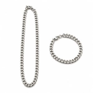 Juego cadena pulsera plateada