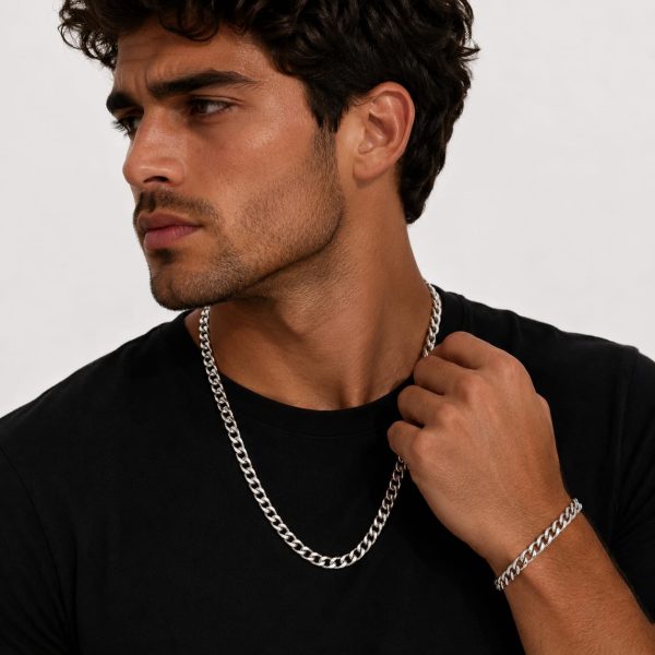 JCP1001-2 Juego cadena pulsera plateada