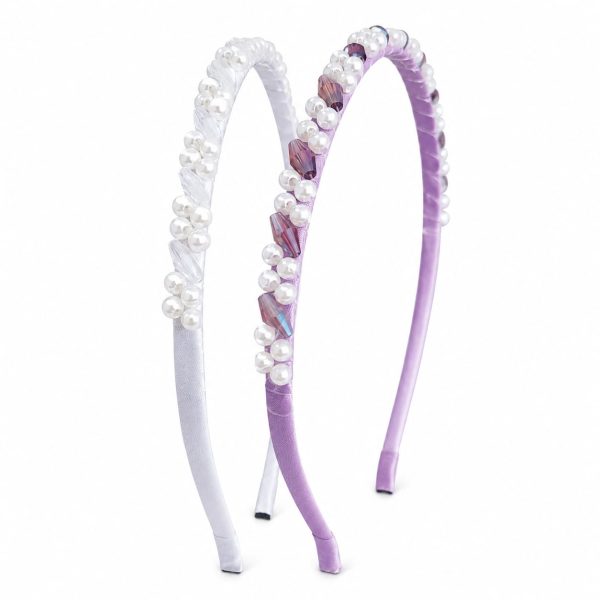 Diadema satinada con perlas decorativas (negro,lila,blanco,rosa,azul,marron)