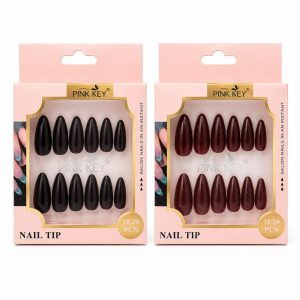 UÑPAB1002-1 Uñas postizas almendradas acabado brillante colores negro,morado,celeste