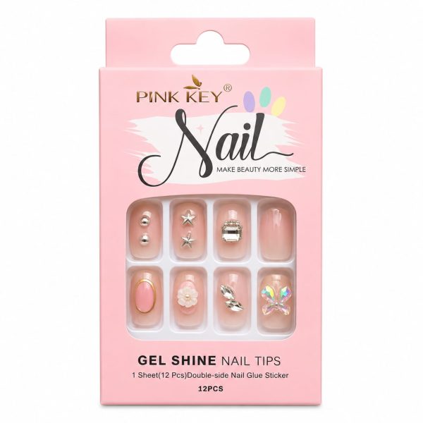 UÑPDD1001-10 Uñas postizas varioas diseños elegantes 3 D (Only Beauty,Pink Key Nail,X bonito)