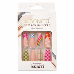 UÑPDD1001-2 Uñas postizas varioas diseños elegantes 3 D (Only Beauty,Pink Key Nail,X bonito)
