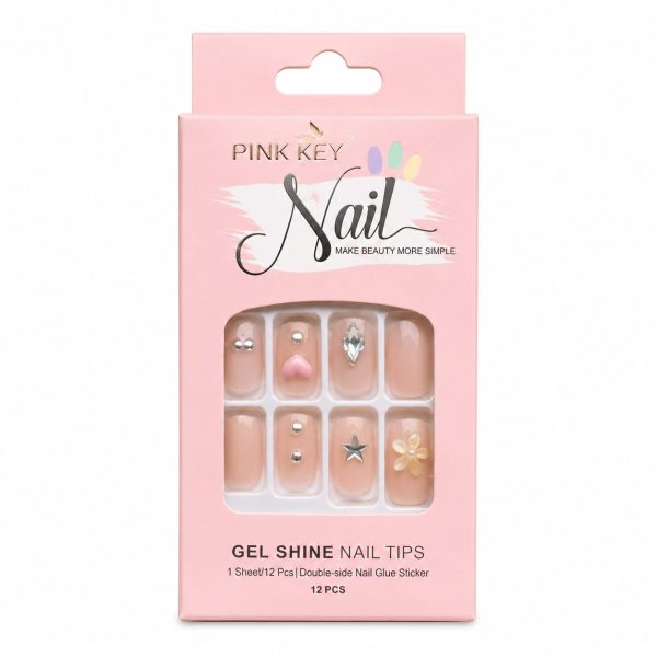 UÑPDD1001-8 Uñas postizas varioas diseños elegantes 3 D (Only Beauty,Pink Key Nail,X bonito)