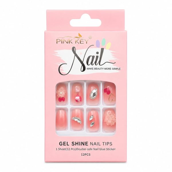 UÑPDD1001-9 Uñas postizas varioas diseños elegantes 3 D (Only Beauty,Pink Key Nail,X bonito)