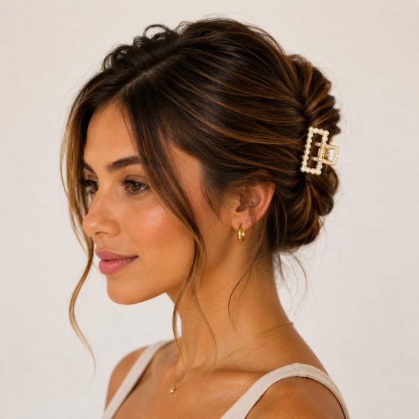 Vincha de cabello pequeña rectangular de perlas