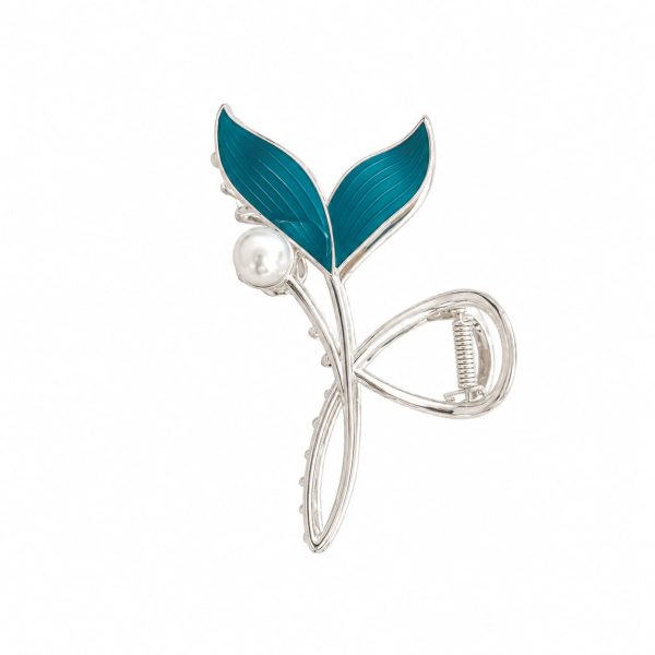 Vincha metálica de cabello diseño hoja azul con perla
