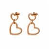 Arete colgante doble corazon dorado