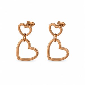 Arete colgante doble corazon dorado