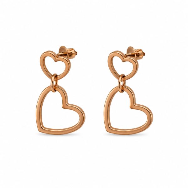 Arete colgante doble corazon dorado