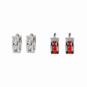 Argolla huggie con circonias (transparente,rojo)