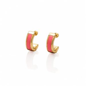Argolla huggie esmaltado fucsia dorado