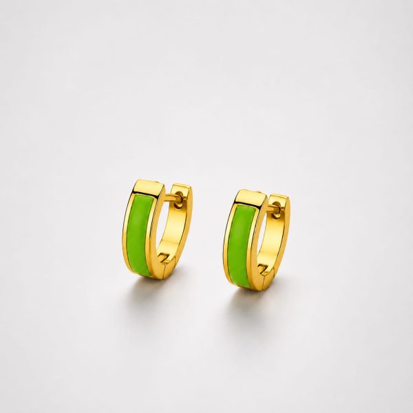 Argolla huggie esmaltado verde dorado
