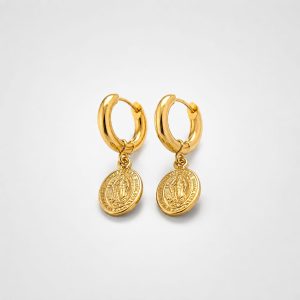 Argolla huggie dije medalla religiosa dorada