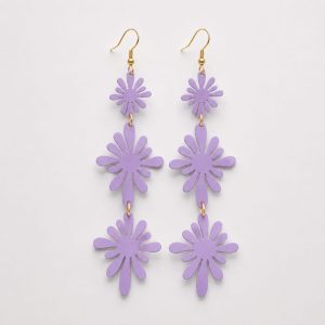 Arete largo flor tono lila