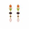 Aretes largos piedras multicolor dorado