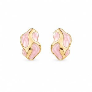 Arete orgánico esmaltado rosa acabado dorado